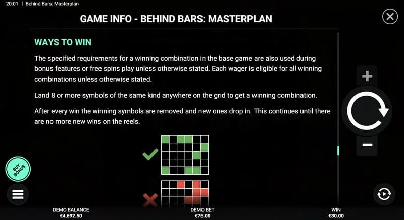 Behind Bars Masterplan - muhtasari wa mistari ya kushinda na mchanganyiko